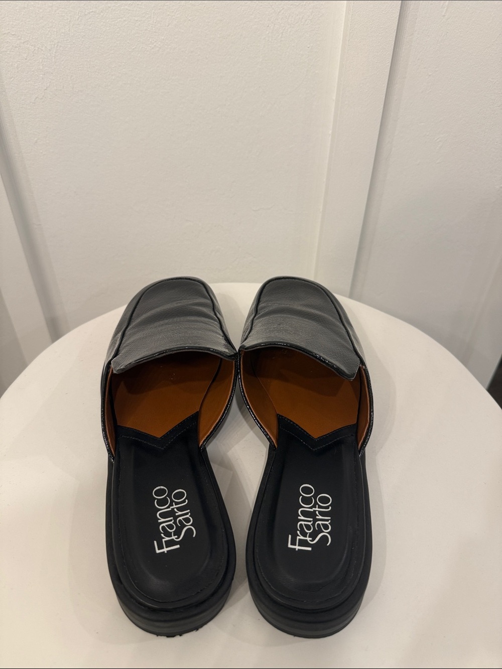 Franco Sarto Black Patent Slide Mules - Picture 3 of 4
